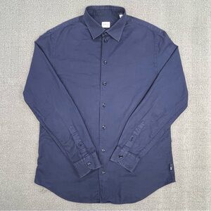 Armani Collezioni Shirt Large Blue Button Up Waffle-Woven Luxury  Preppy Men